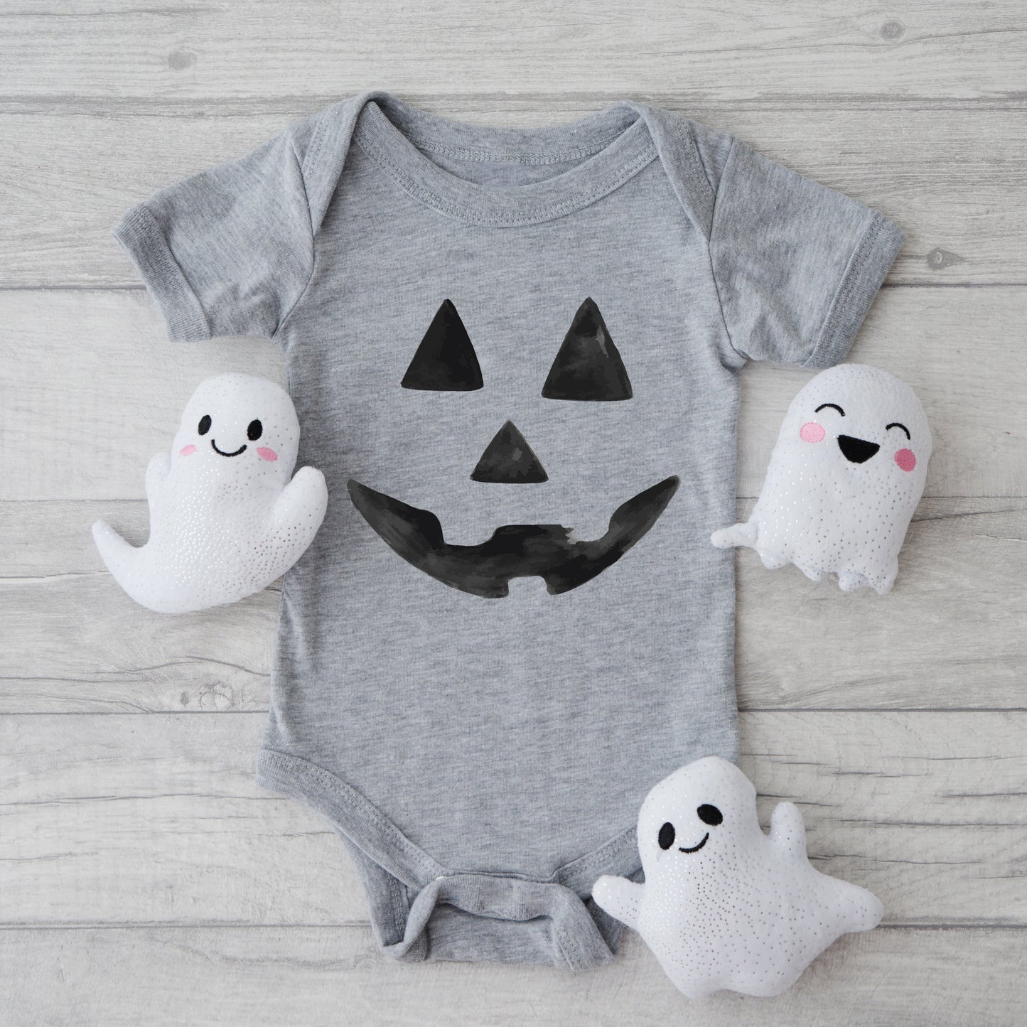 Watercolor Jack-O-Lantern Face | Baby Graphic Short Sleeve Bodysuit