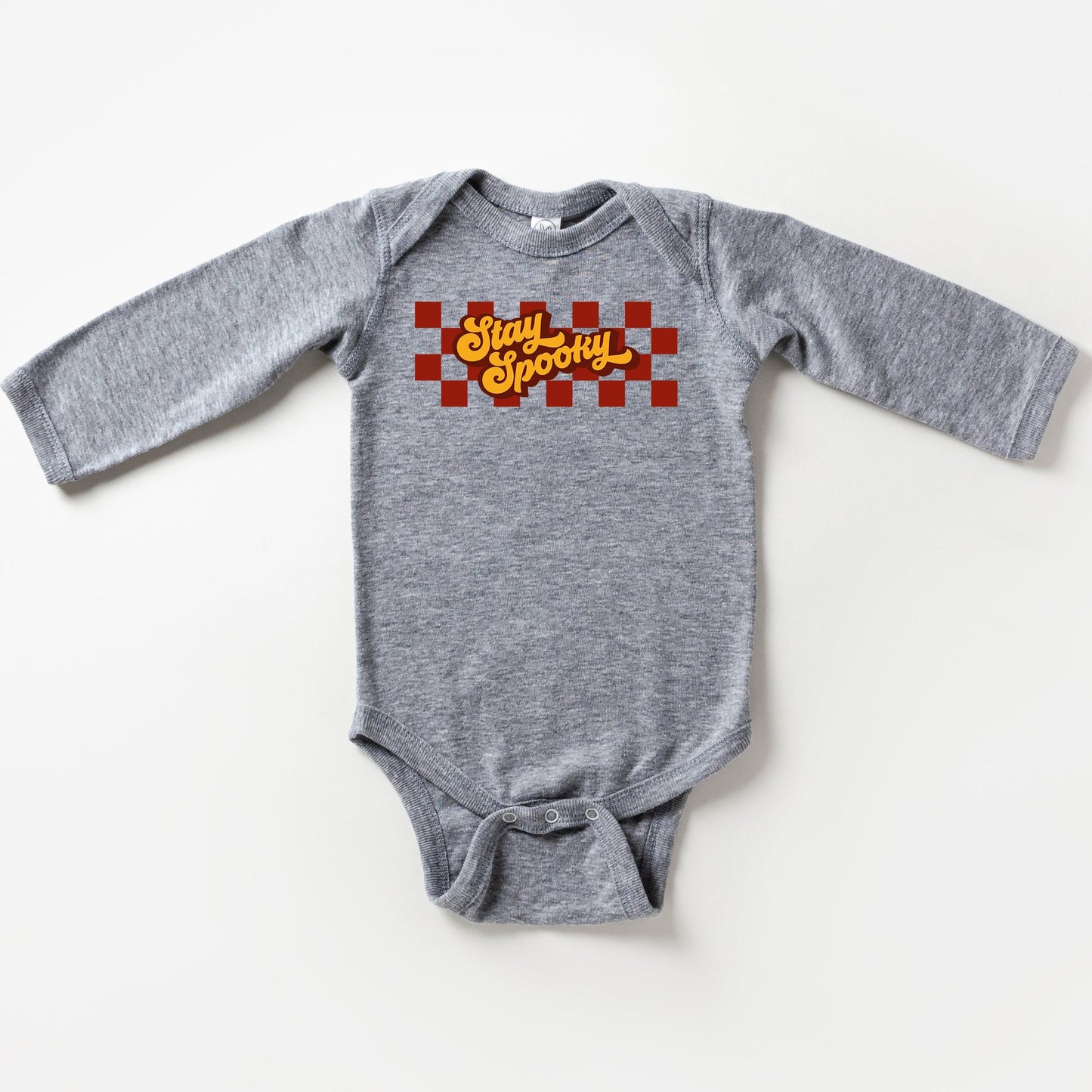 Stay Spooky Retro Checkered | Baby Long Sleeve Bodysuit