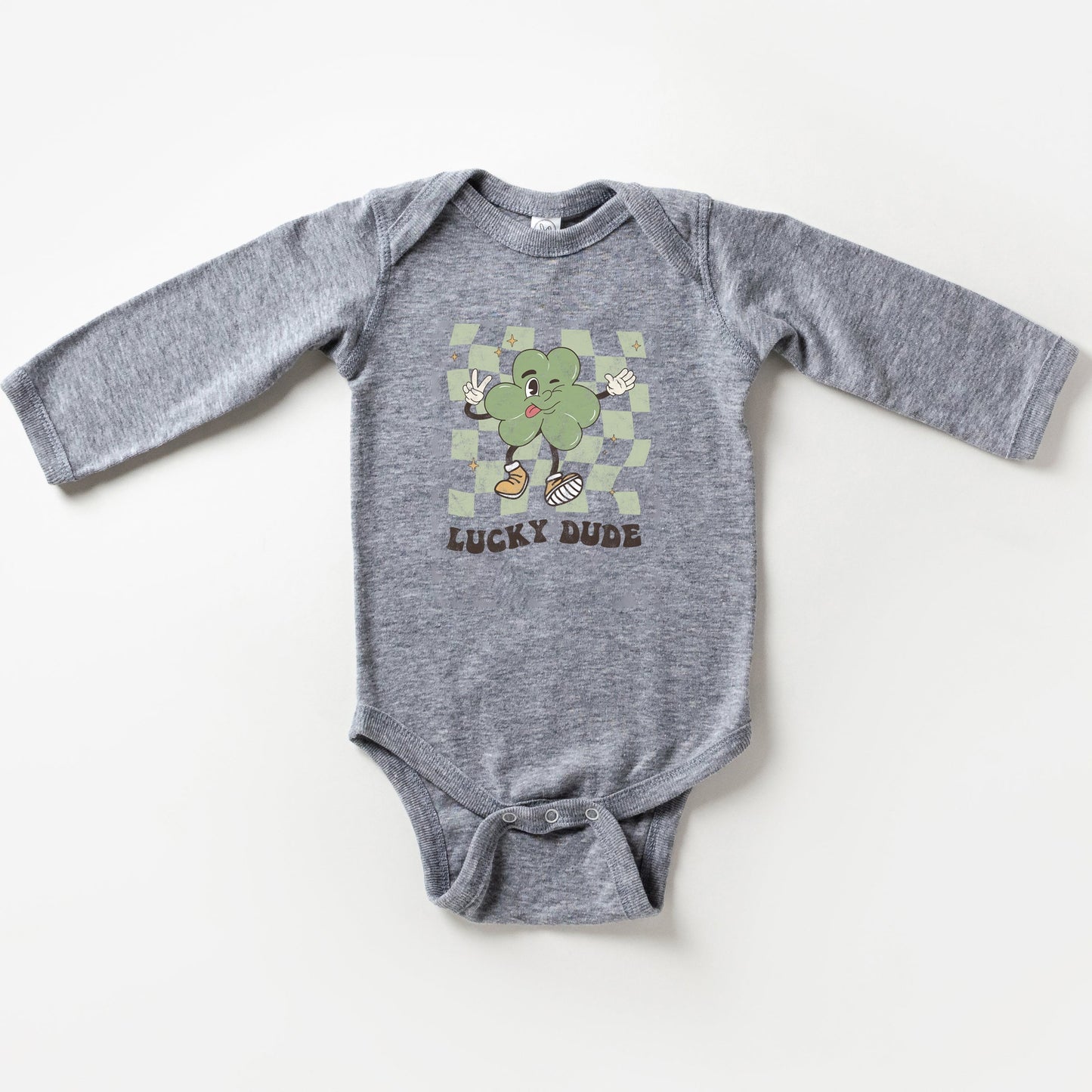 Lucky Dude Checkered | Baby Long Sleeve Bodysuit