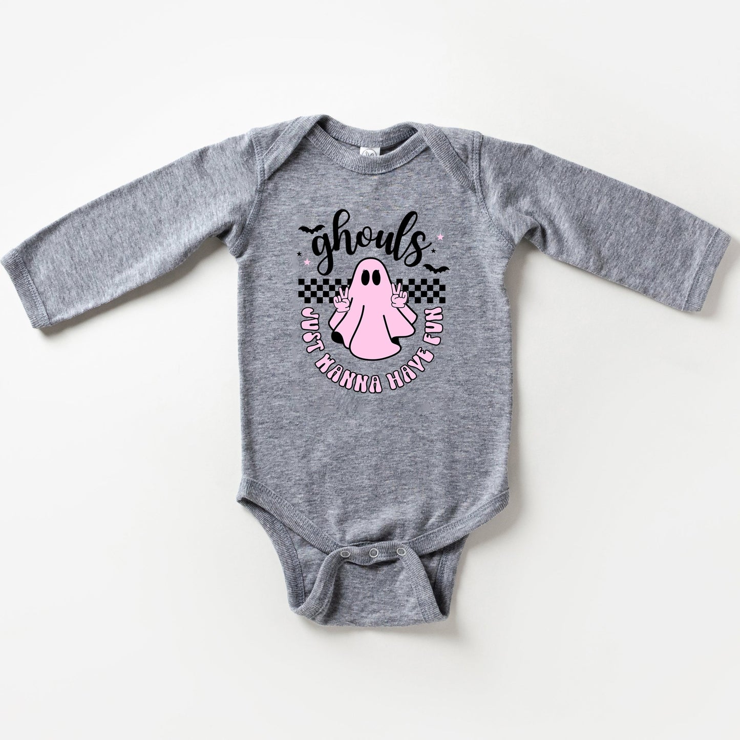 Just Wanna Have Fun Checkered | Baby Graphic Long Sleeve Bodysuit