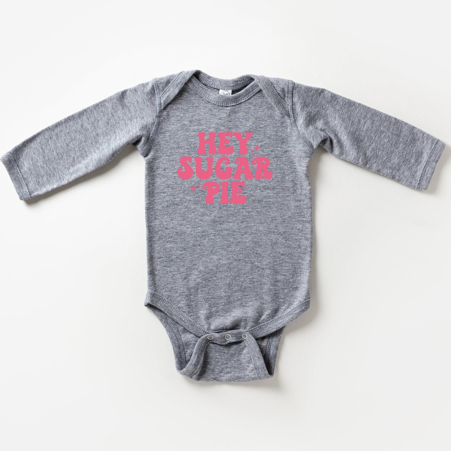 Hey Sugar Pie Stars Pink | Baby Long Sleeve Bodysuit