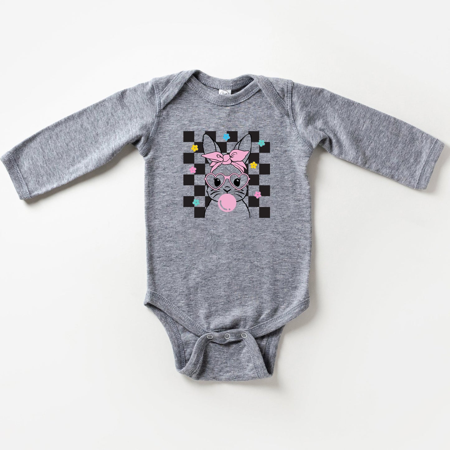 Groovy Checkered Bunny | Baby Long Sleeve Bodysuit