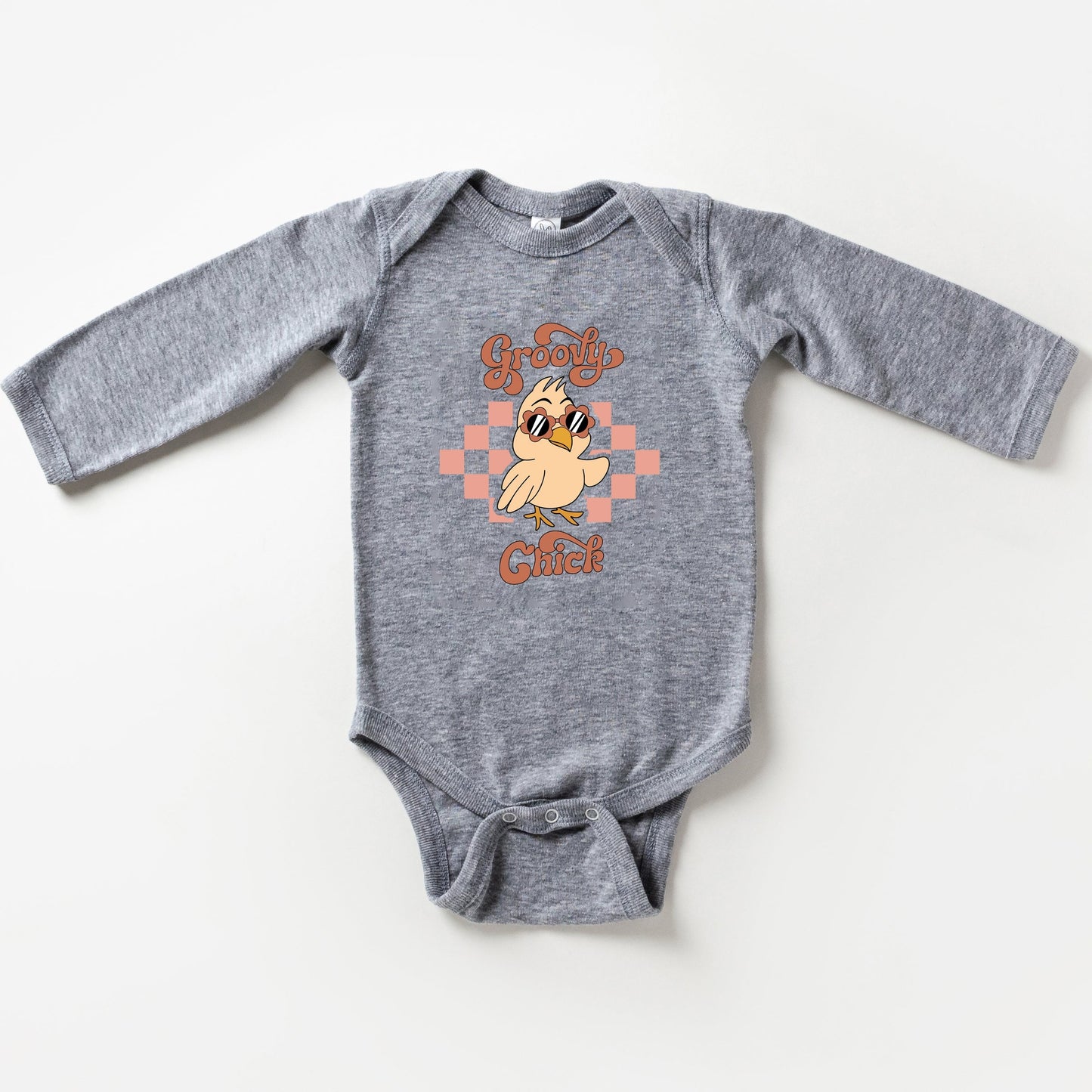 Groovy Chick Checkered | Baby Long Sleeve Bodysuit