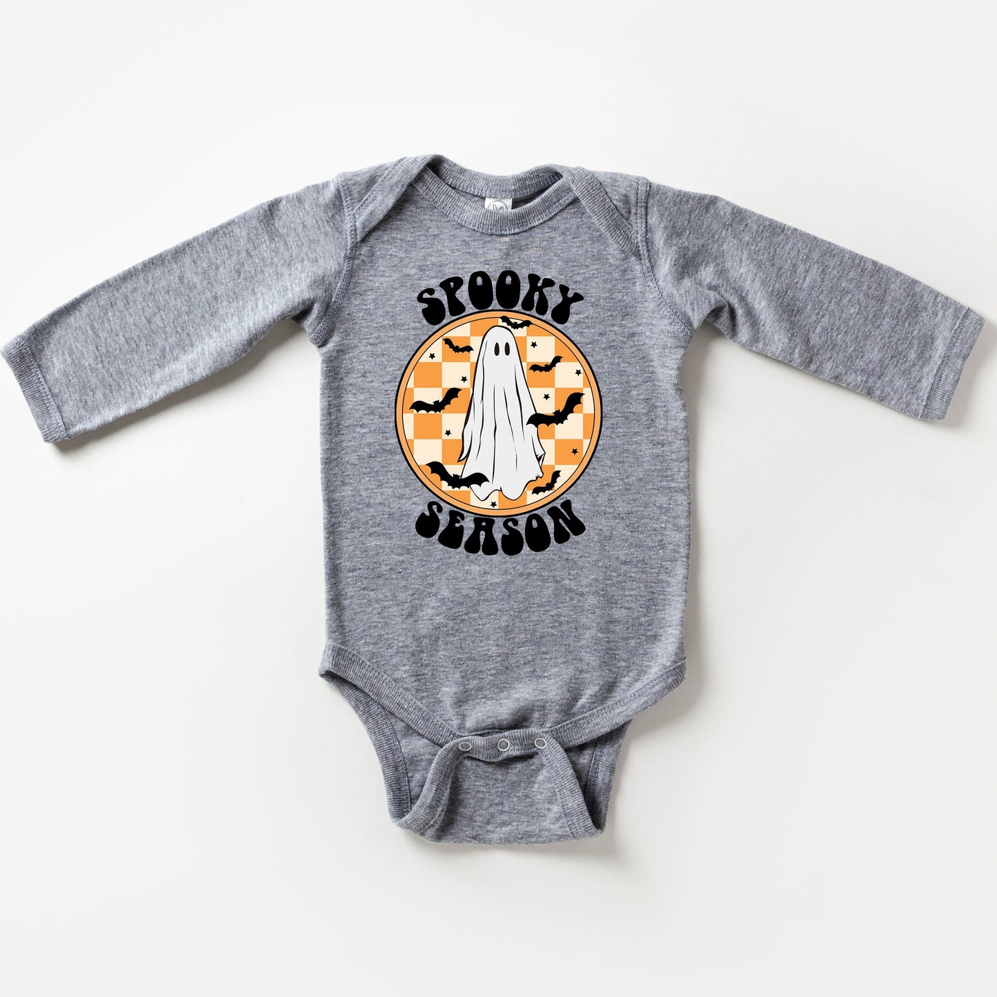 Spooky Season Checkered Ghost | Baby Long Sleeve Bodysuit