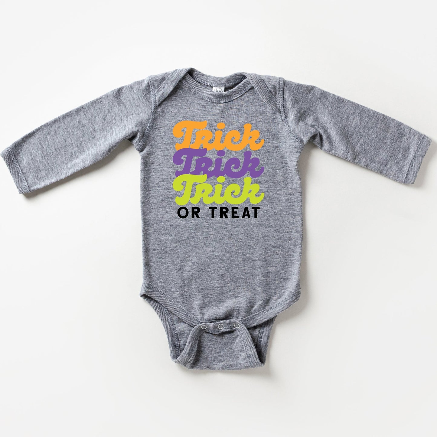 Trick Or Treat Colorful Stacked | Baby Long Sleeve Bodysuit