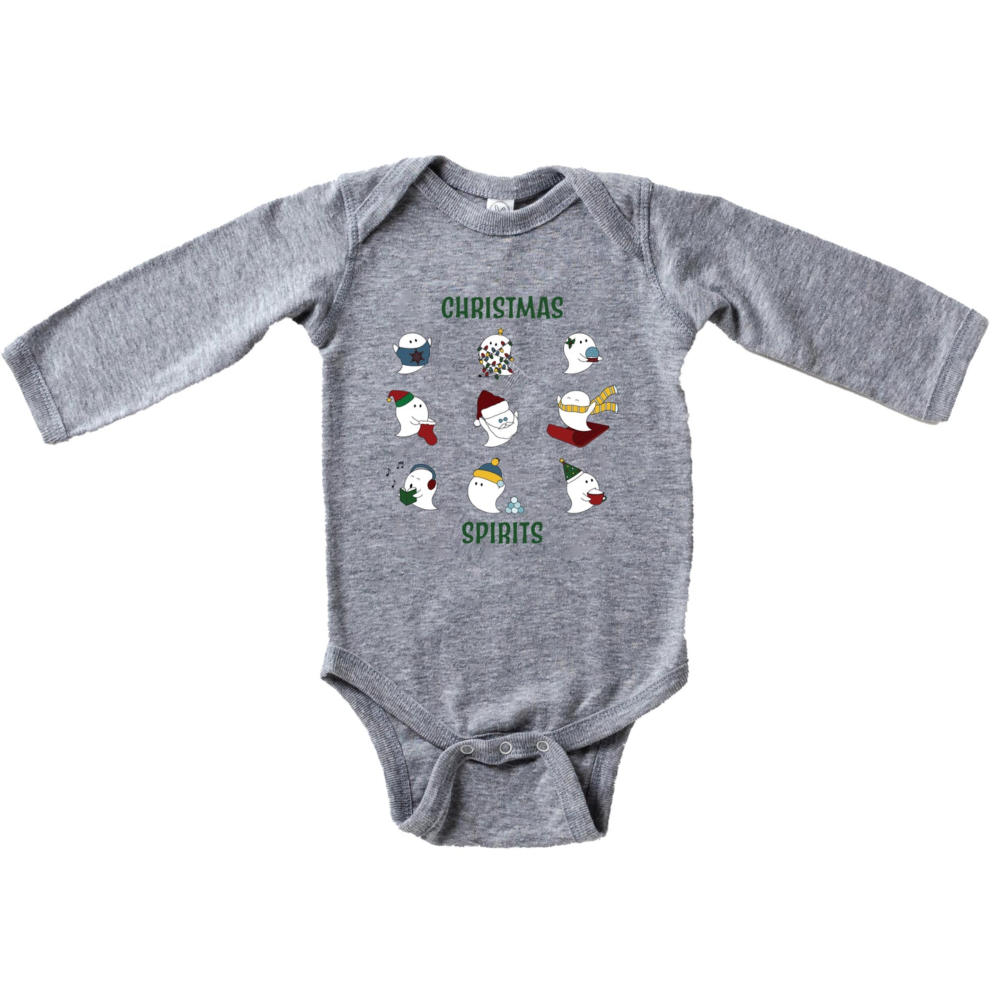 Christmas Spirits Green Words | Baby Graphic Long Sleeve Bodysuit