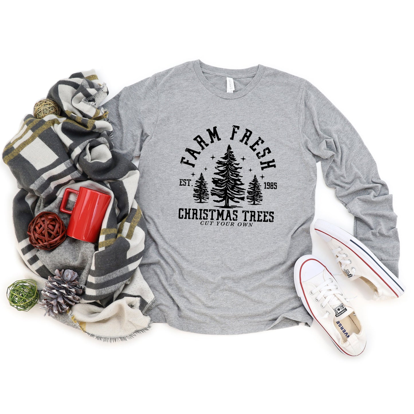 Farm Fresh Christmas Trees Stars | Long Sleeve Crew Neck