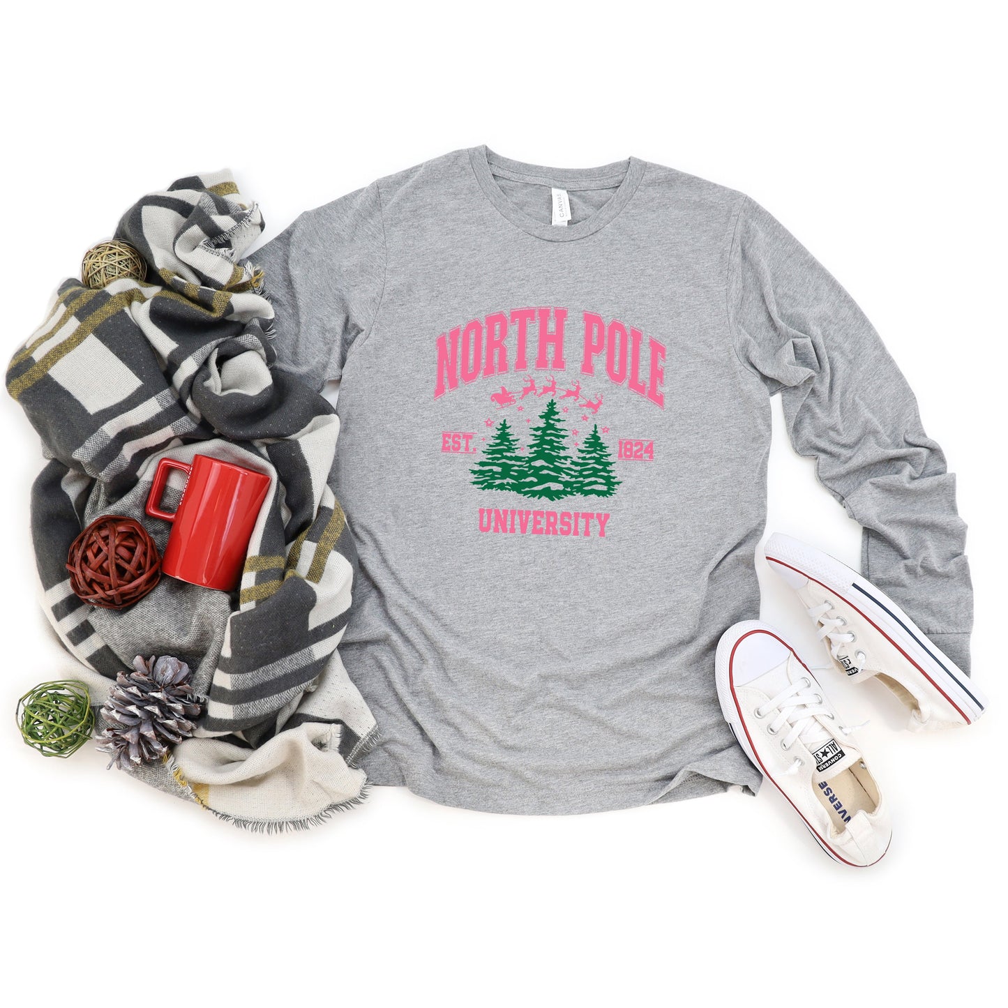 North Pole University Pink Trees | Long Sleeve Crew Neck