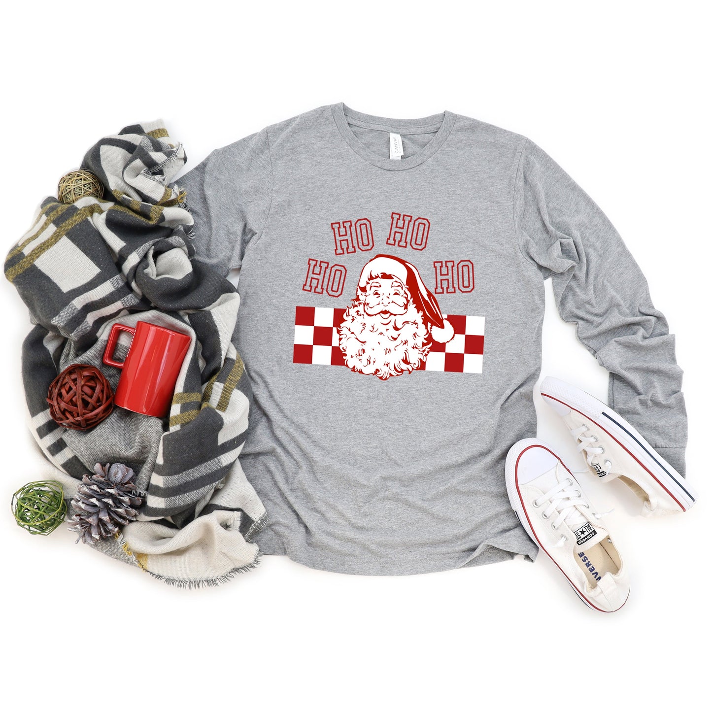 Ho Ho Ho Checkered | Long Sleeve Crew Neck