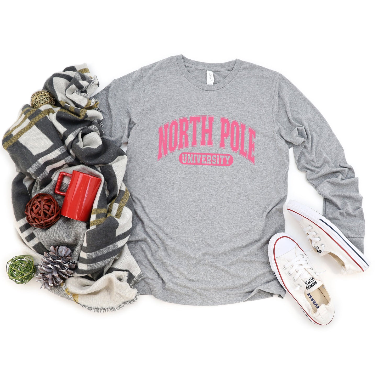 Pink North Pole University | Long Sleeve Crew Neck