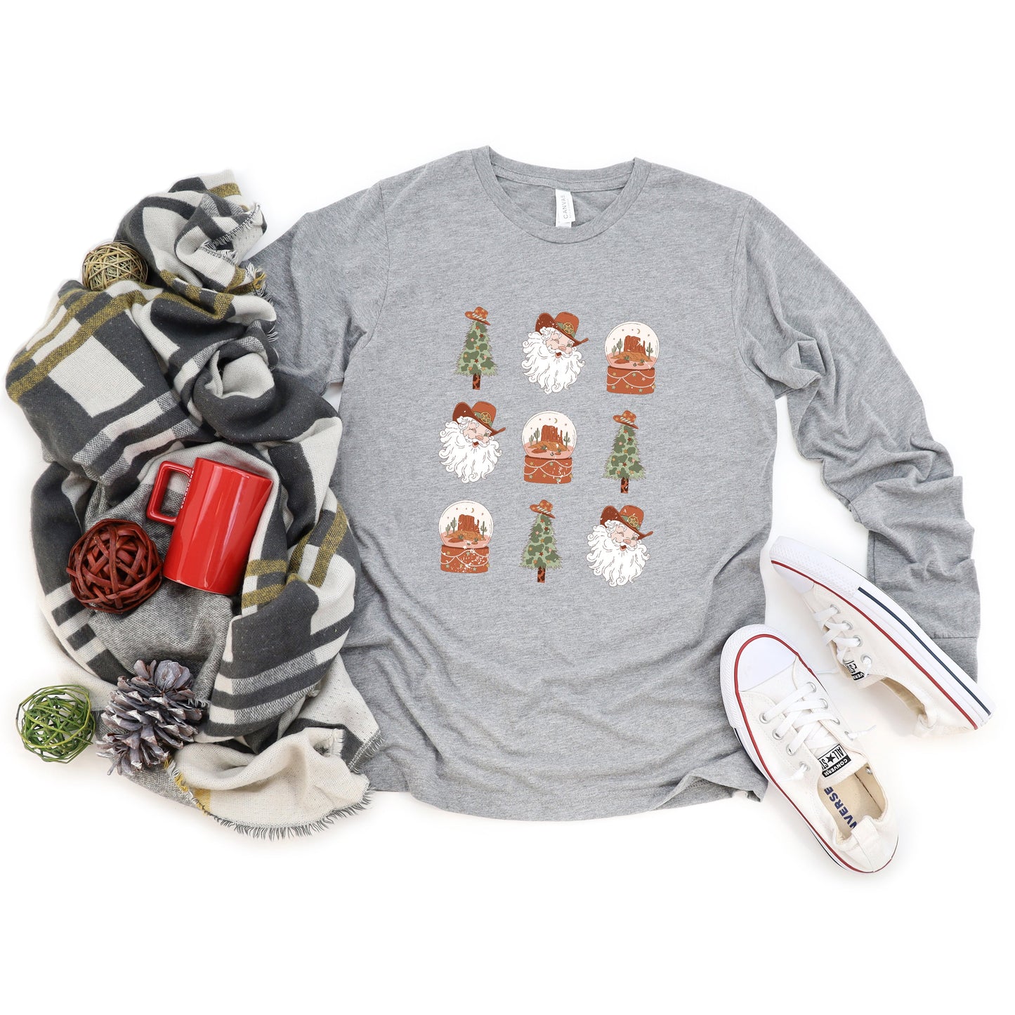 Western Santa Snowglobe | Long Sleeve Crew Neck