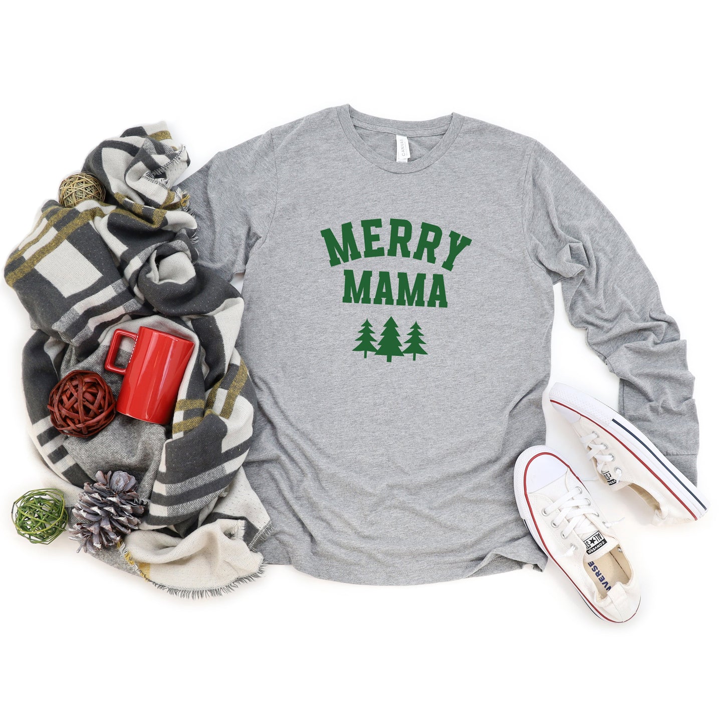 Merry Mama Pine Tree | Long Sleeve Crew Neck