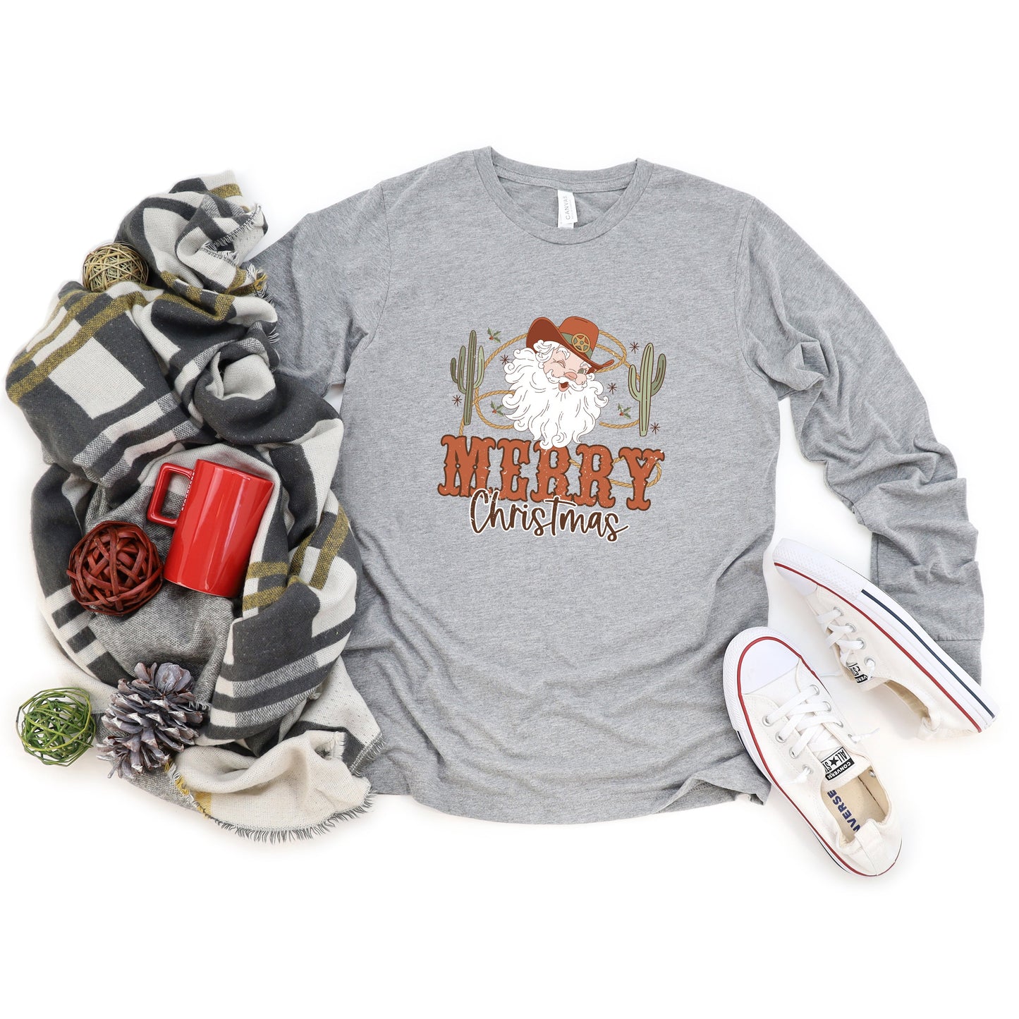 Cactus Western Santa | Long Sleeve Crew Neck