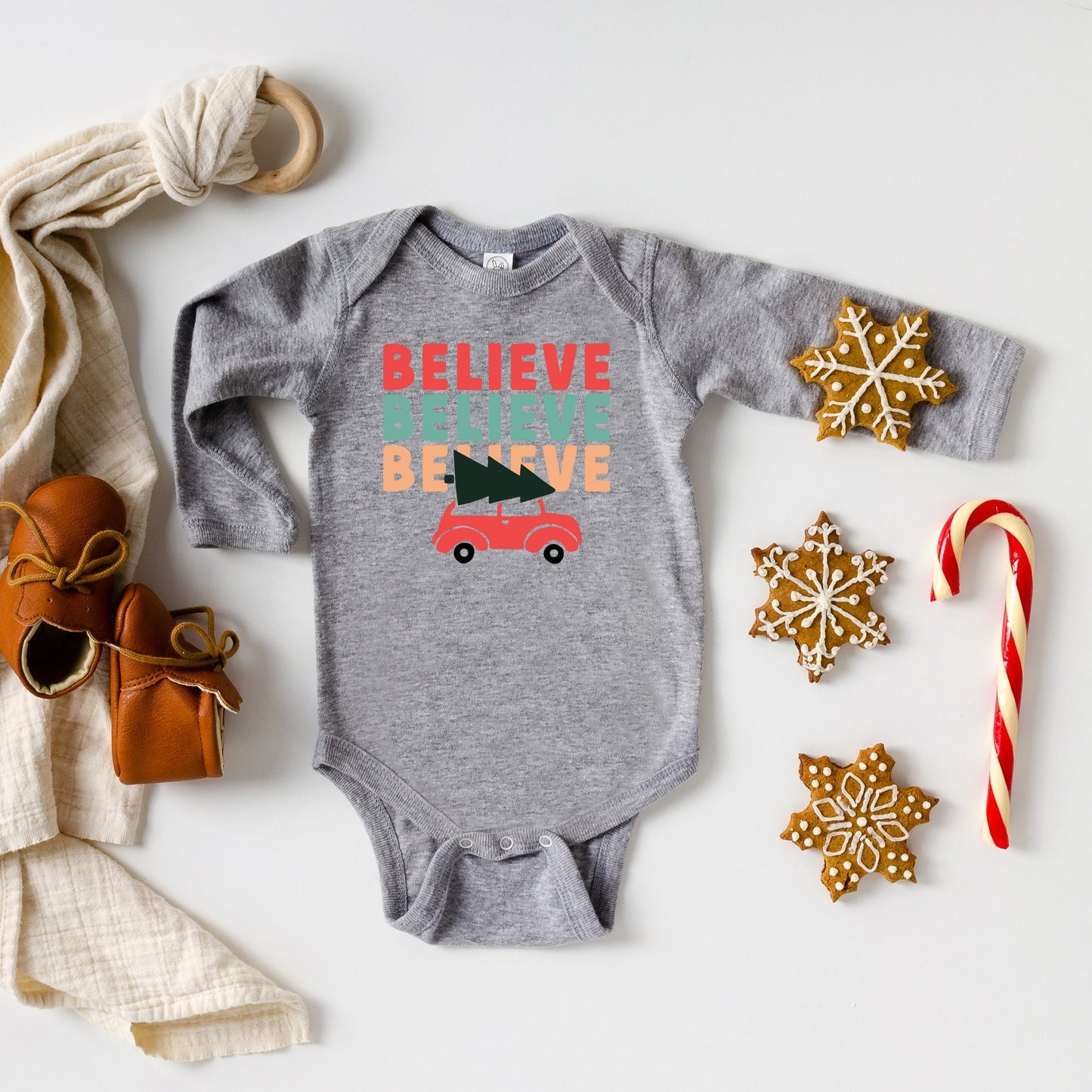 Believe Stacked Car | Baby Long Sleeve Bodysuit