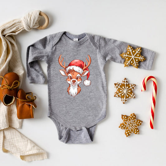 Cute Reindeer Head | Baby Graphic Long Sleeve Bodysuit