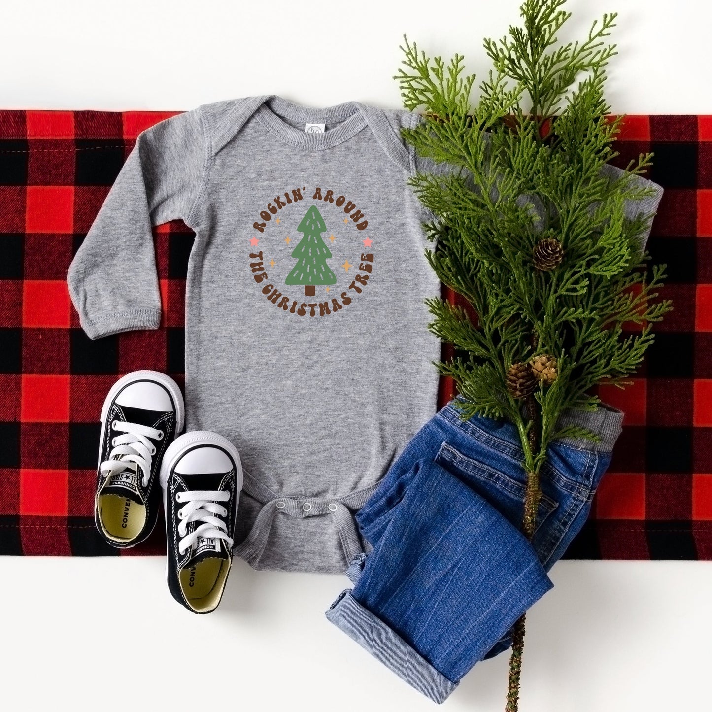 Retro Rockin Around Tree | Baby Long Sleeve Bodysuit