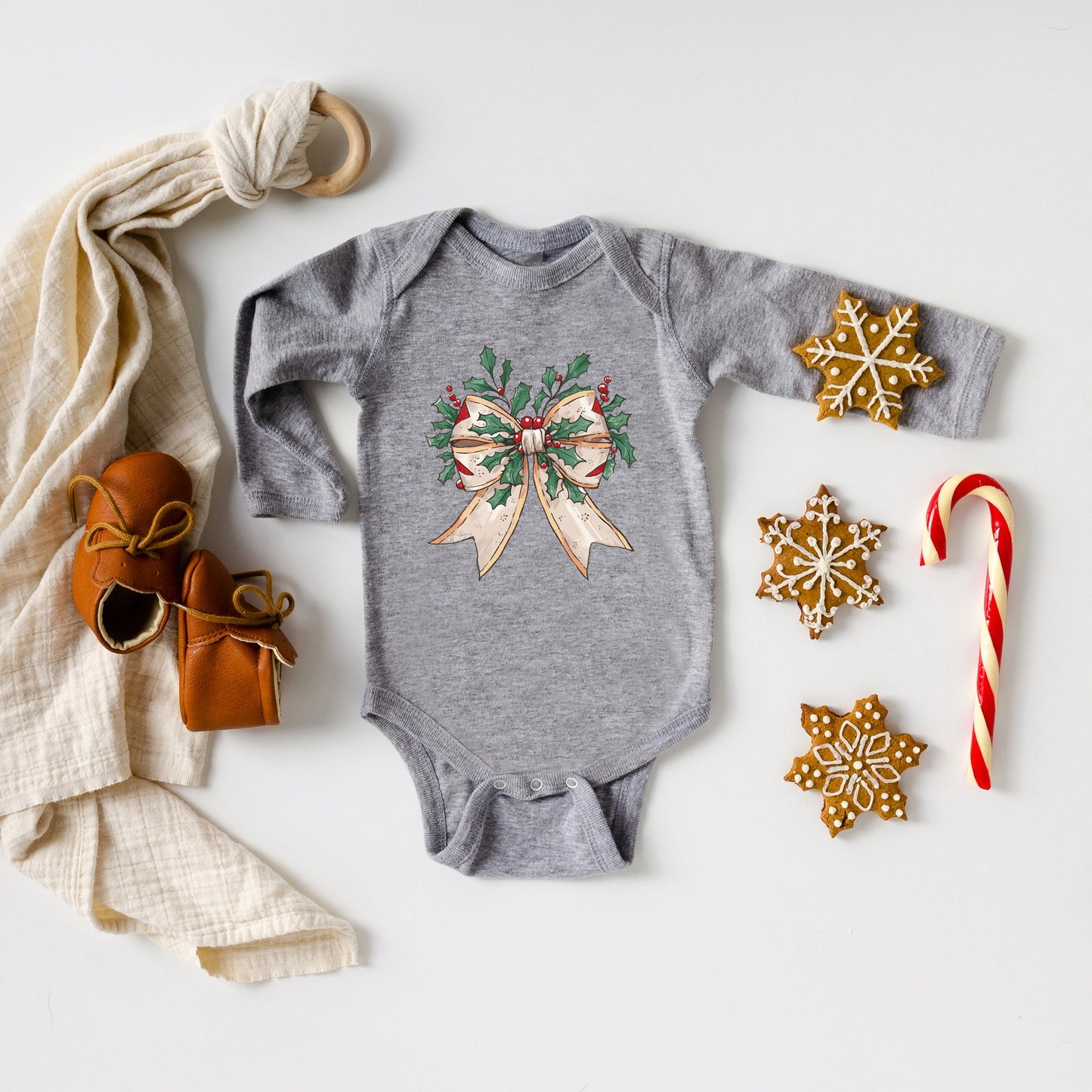 Holly Leaves Coquette | Baby Graphic Long Sleeve Bodysuit