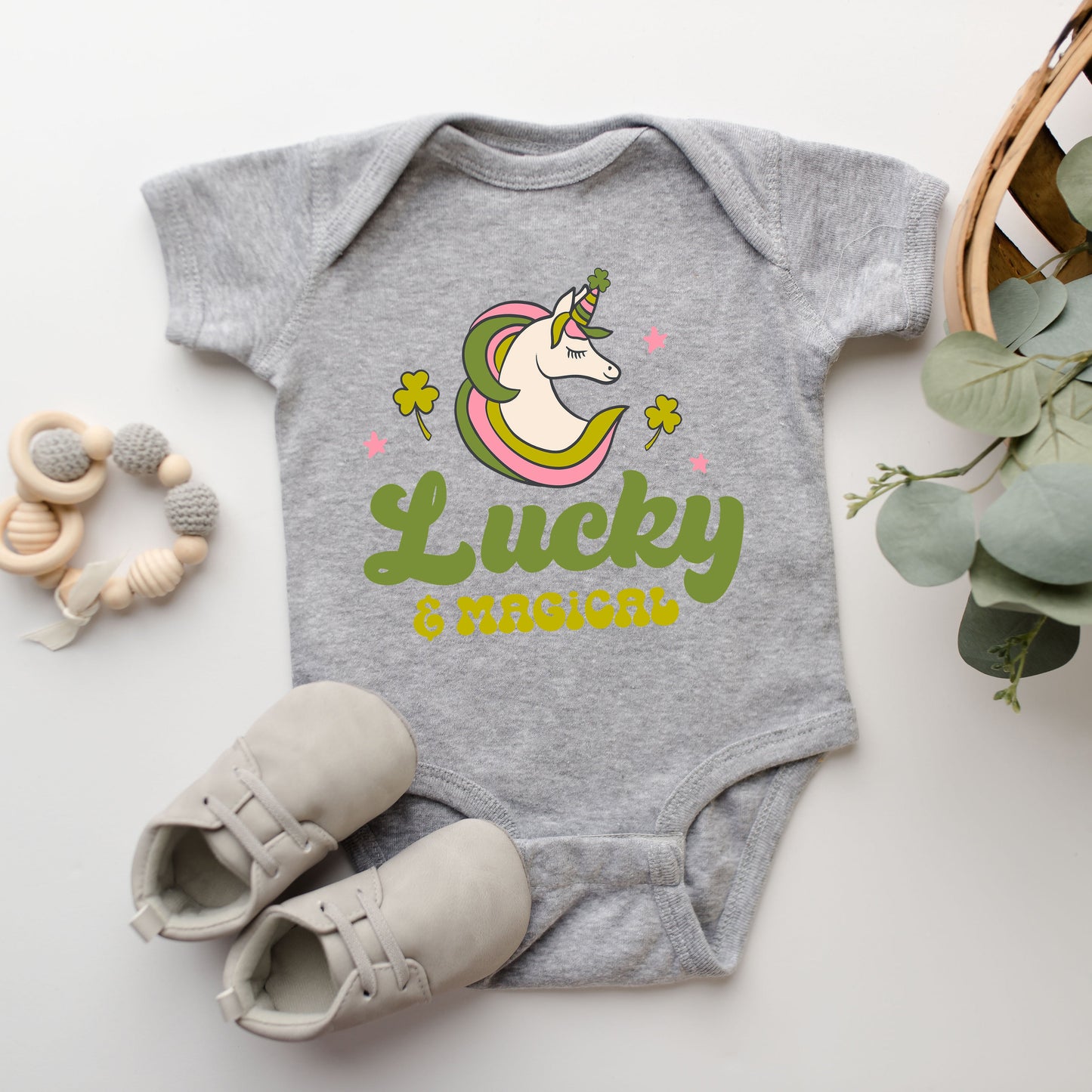 Lucky Magical Unicorn | Baby Graphic Short Sleeve Bodysuit