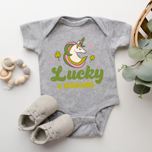 Lucky Magical Unicorn | Baby Graphic Short Sleeve Bodysuit