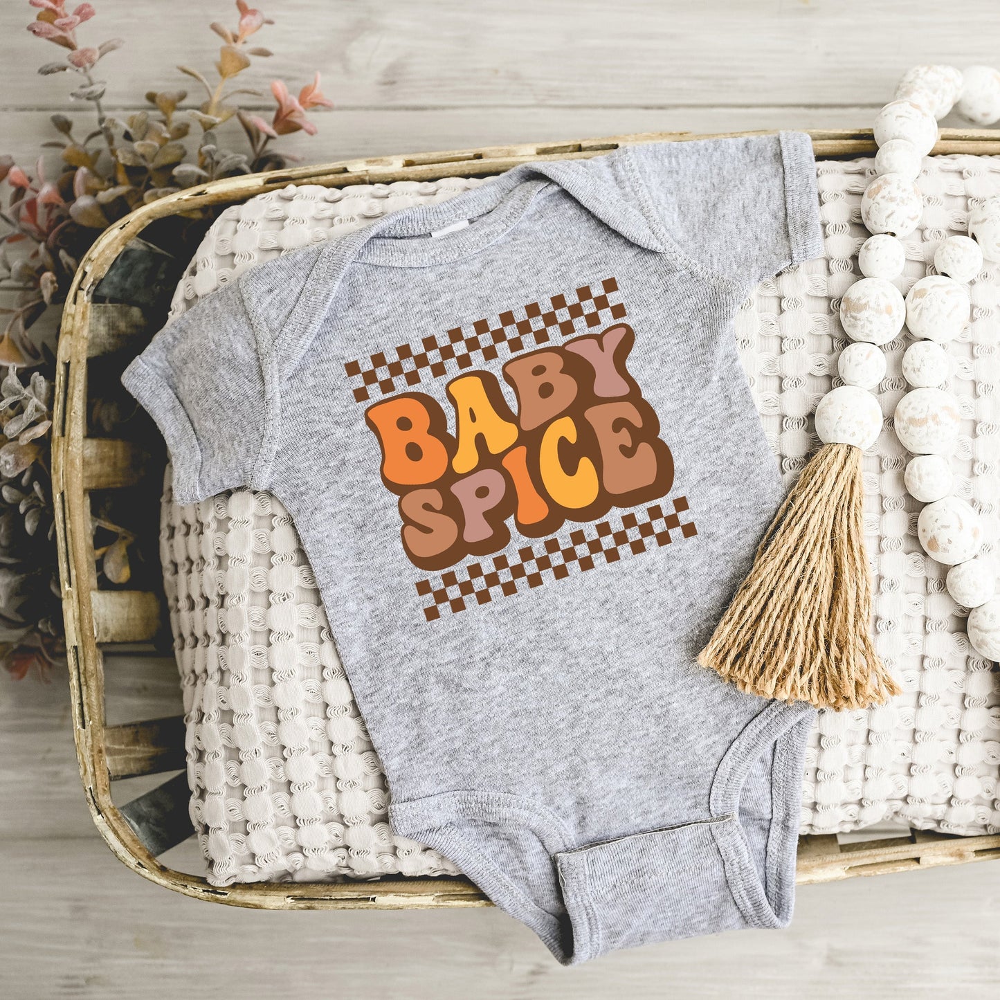 Baby Spice Checkered | Baby Graphic Short Sleeve Bodysuit
