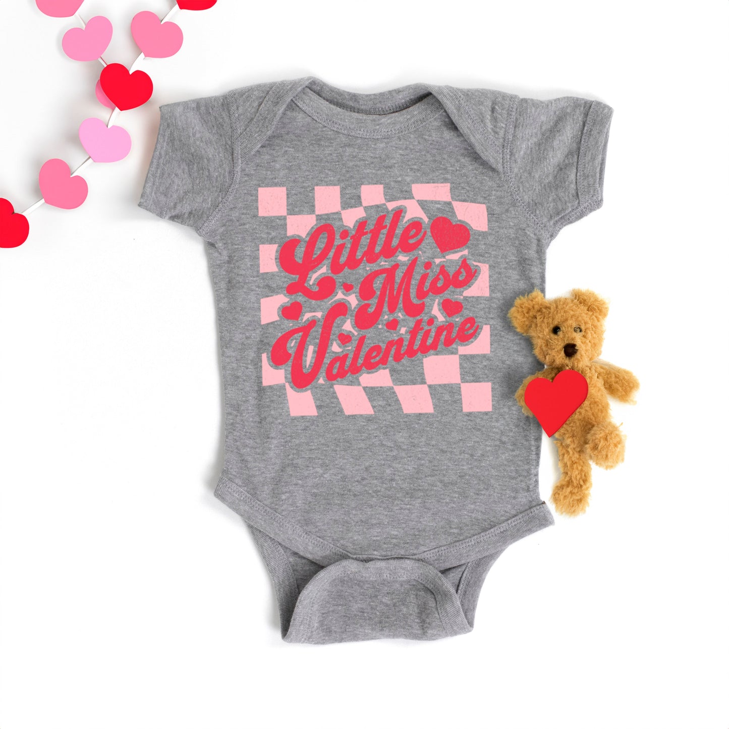 Checkered Little Miss Valentine | Baby Graphic Short Sleeve Bodysuit