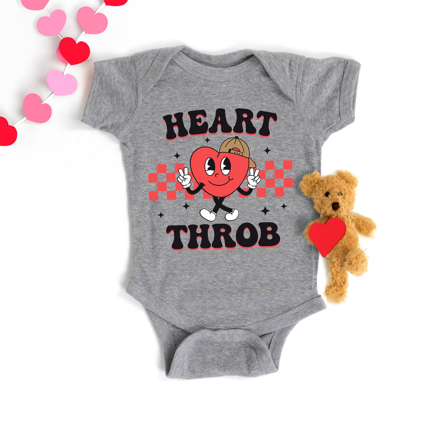 Checkered Heart Throb | Baby Graphic Short Sleeve Bodysuit