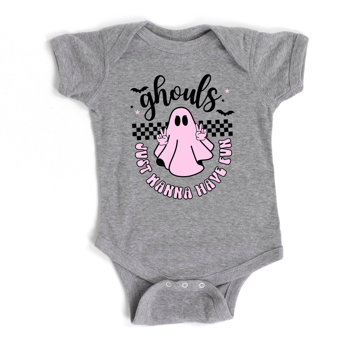 Just Wanna Have Fun Checkered | Baby Graphic Short Sleeve Bodysuit