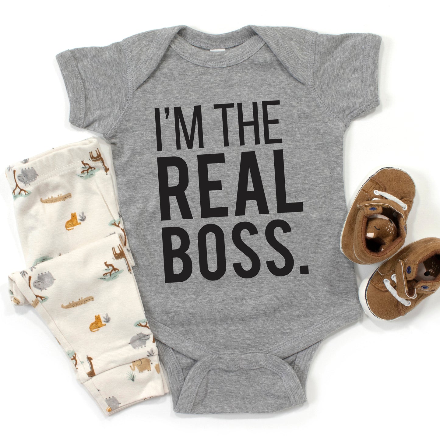 I'm The Real Boss | Baby Graphic Short Sleeve Bodysuit