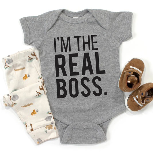 I'm The Real Boss | Baby Graphic Short Sleeve Bodysuit