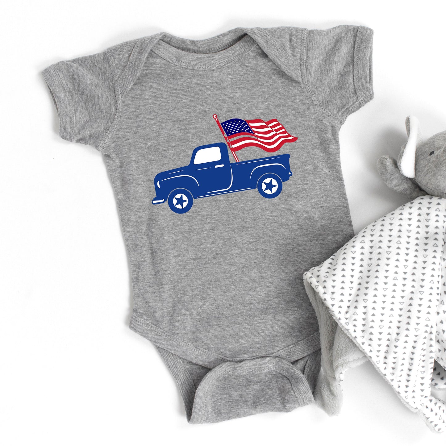Truck With Flag | Baby Graphic Short Sleeve Bodysuit