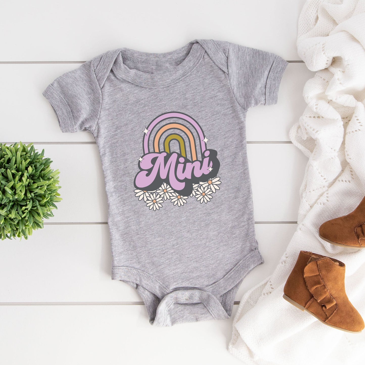 Mini Rainbow Flowers | Baby Graphic Short Sleeve Bodysuit