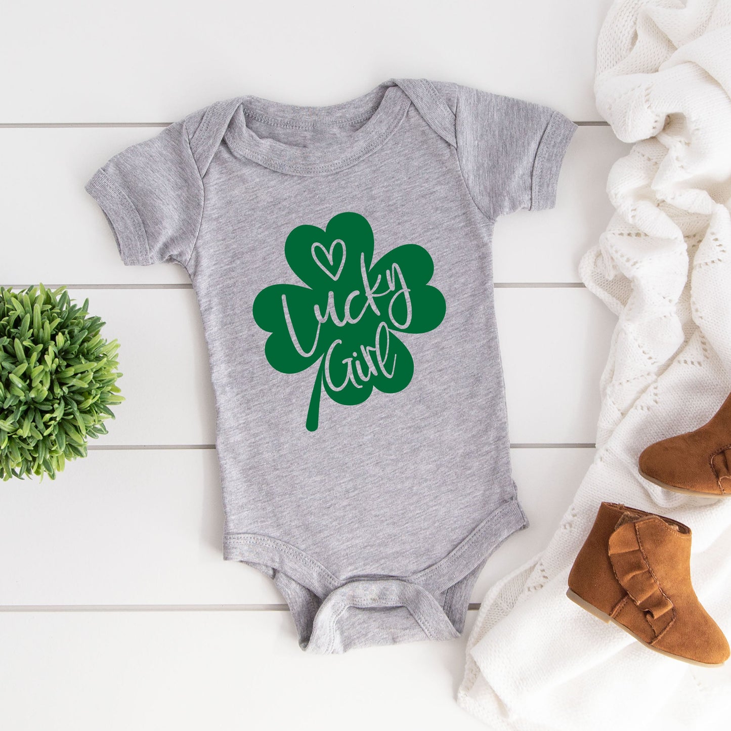 One Lucky Girl Heart | Baby Graphic Short Sleeve Bodysuit