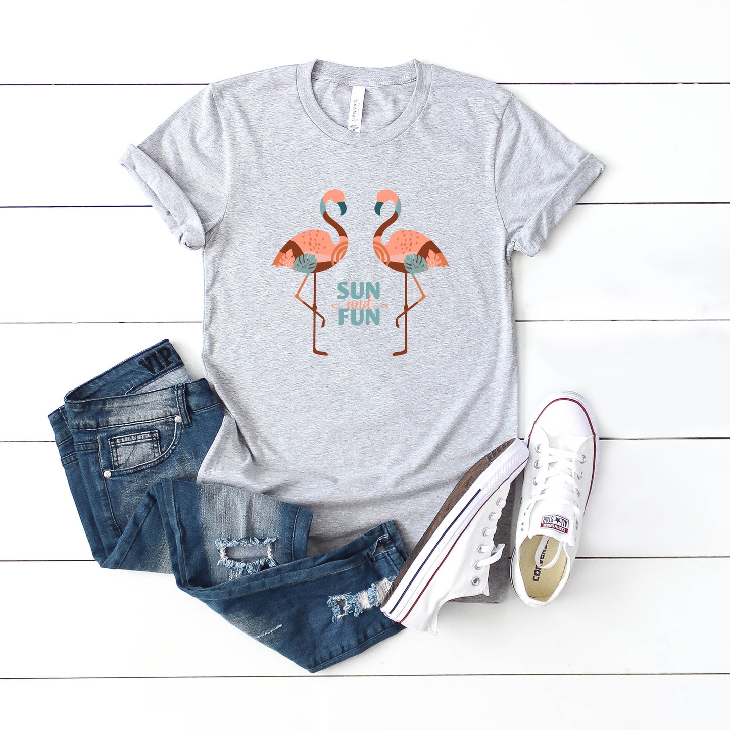 Boho Sun And Fun Flamingos | Youth Short Sleeve Crew Neck