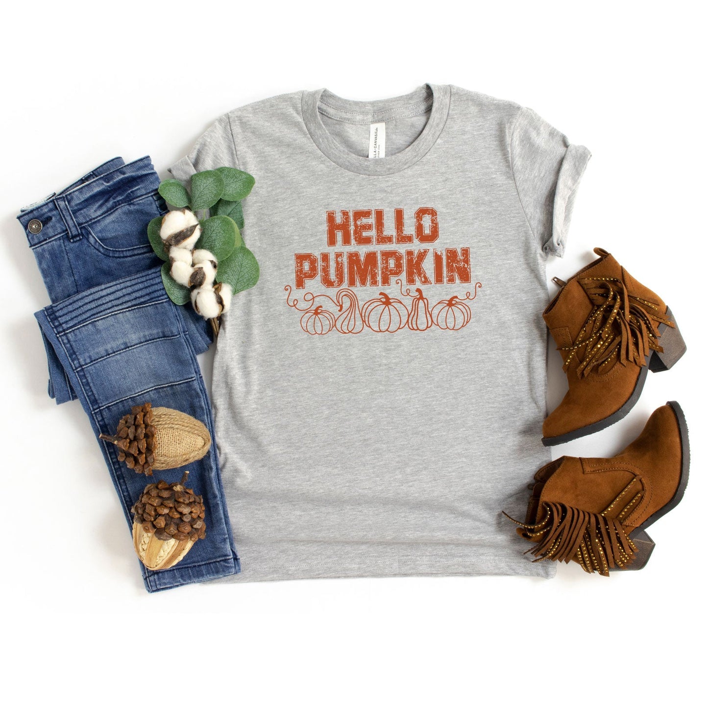 Hello Pumpkin Distressed | Youth Graphic Short Sleeve Tee