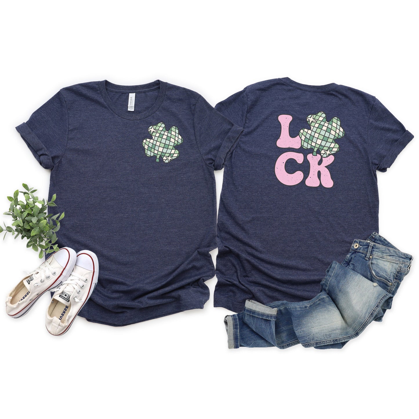 Luck With Shamrock | Front & Back Short Sleeve Graphic Tee