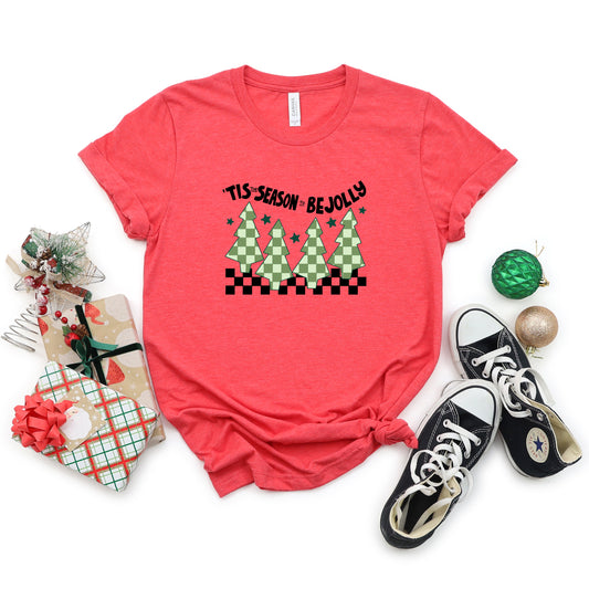 Be Jolly Checkered Tree | Short Sleeve Crew Neck