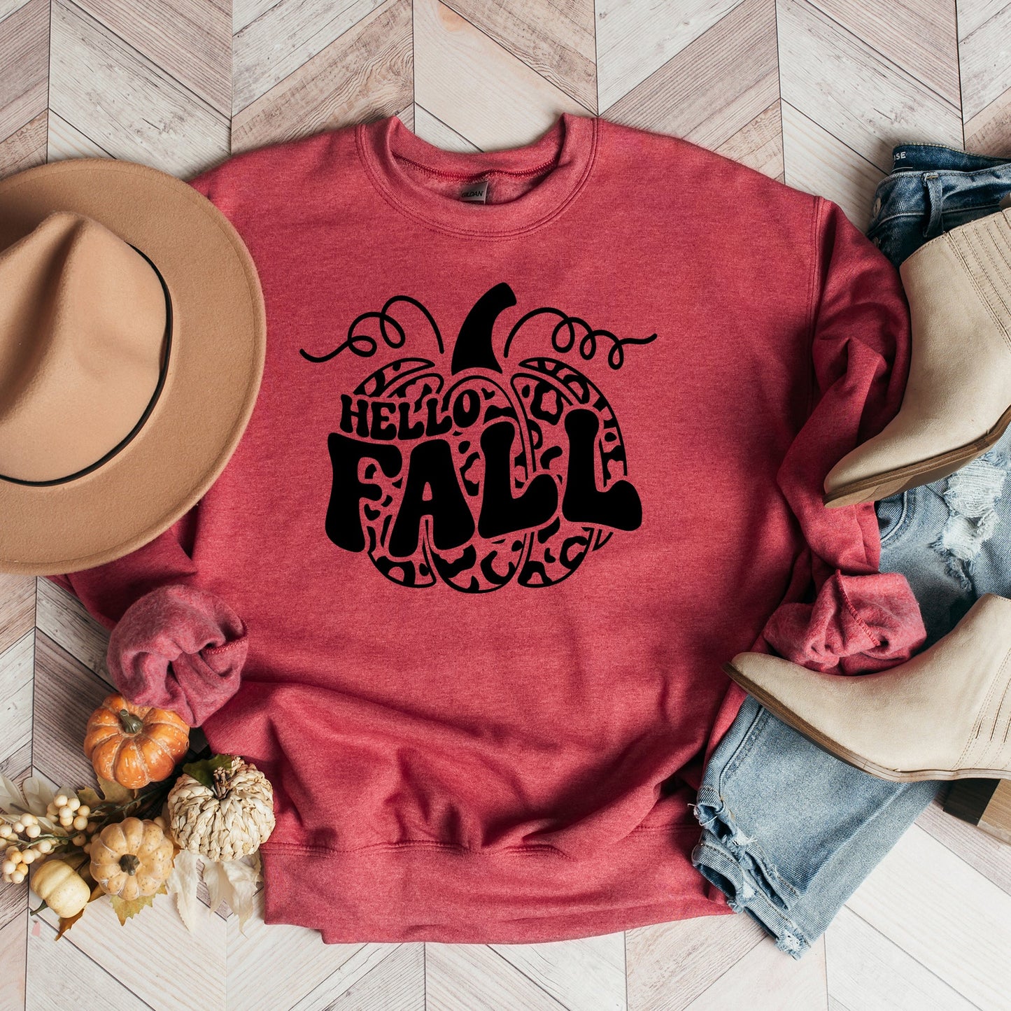 Hello Fall Leopard Pumpkin | Sweatshirt