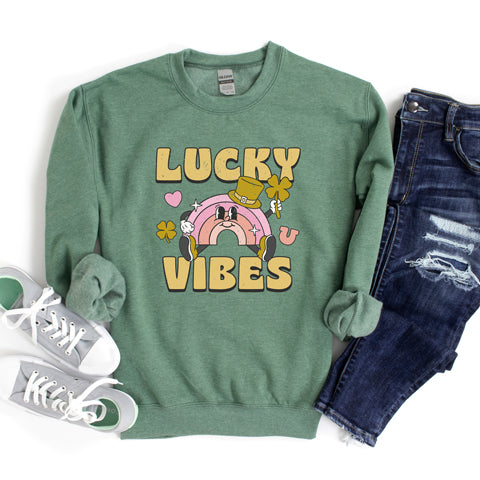 Lucky Vibes Cartoon Rainbow | Sweatshirt