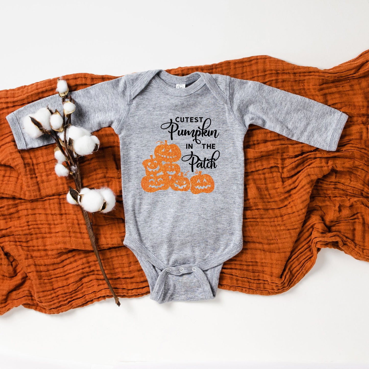 Cutest Pumpkin In The Patch Glitter | Baby Graphic Long Sleeve Bodysuit