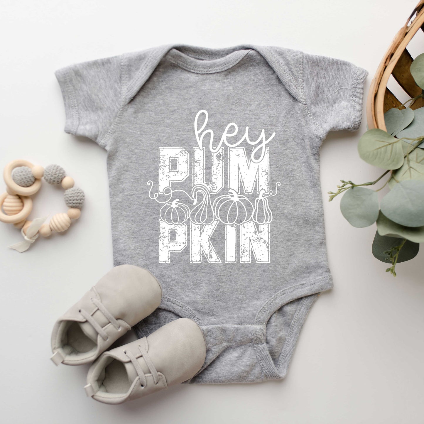 Hey Pumpkin Distressed | Baby Graphic Short Sleeve Bodysuit