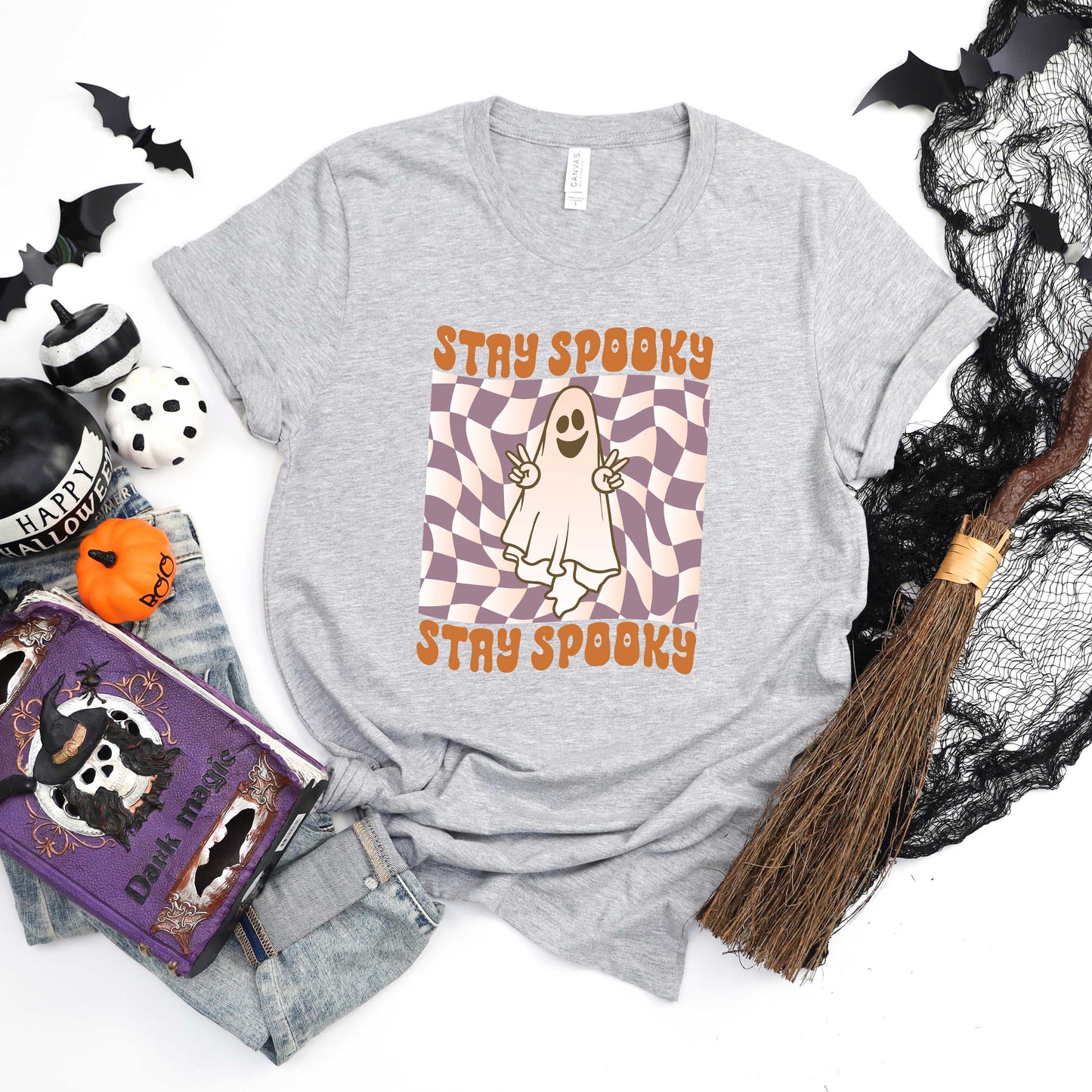 Checkered Stay Spooky Ghost | Short Sleeve Crew Neck