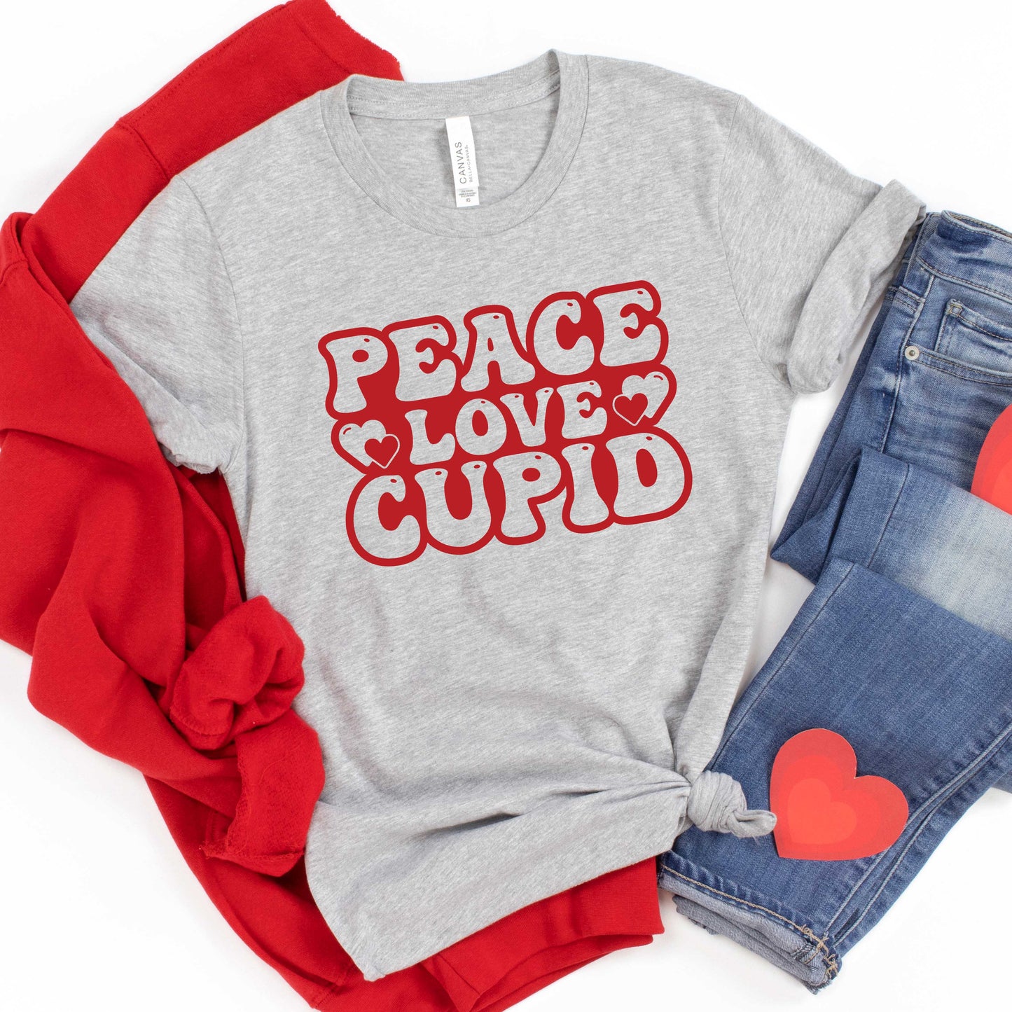 Peace Love Cupid Balloon Letters | Short Sleeve Graphic Tee