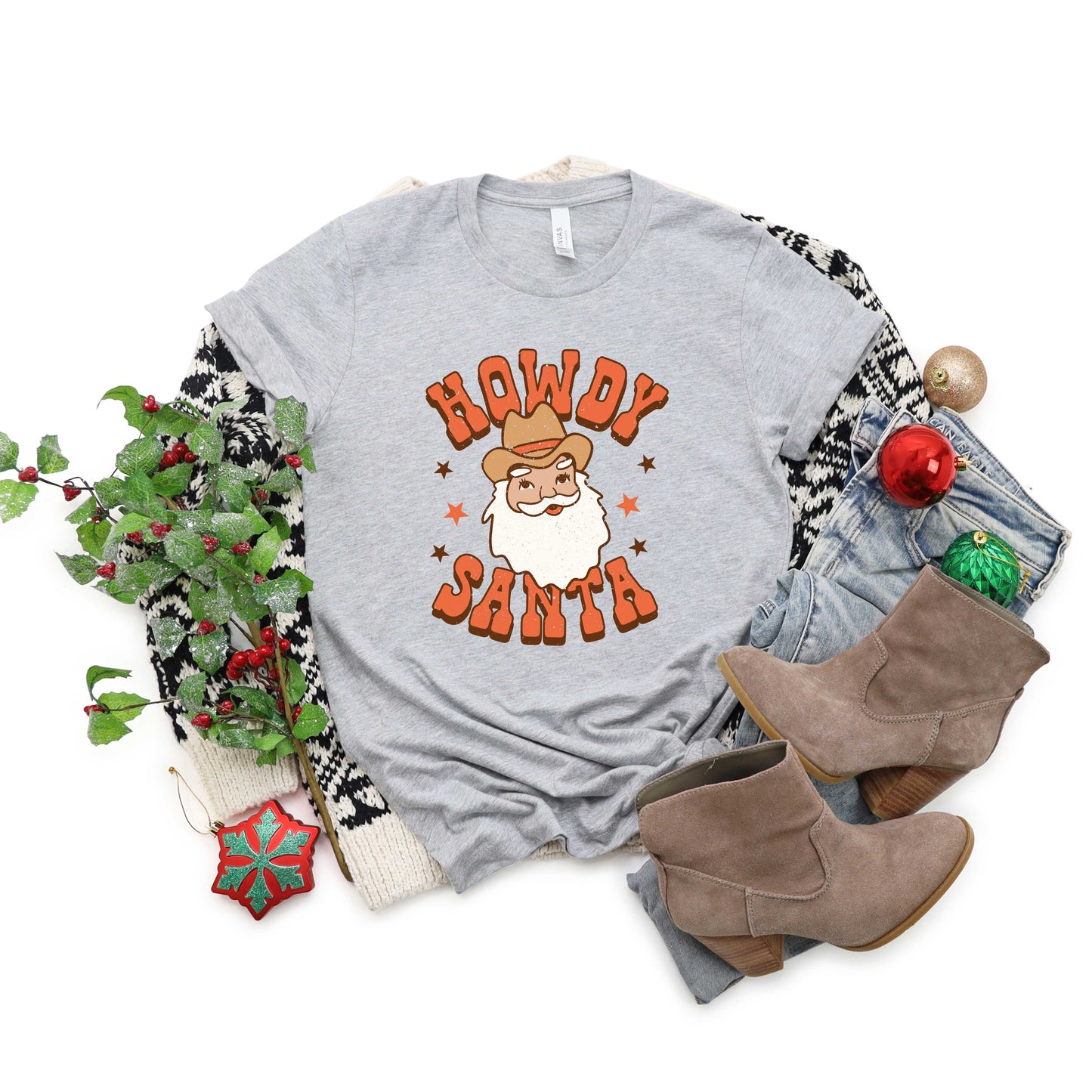 Retro Howdy Santa | Short Sleeve Crew Neck