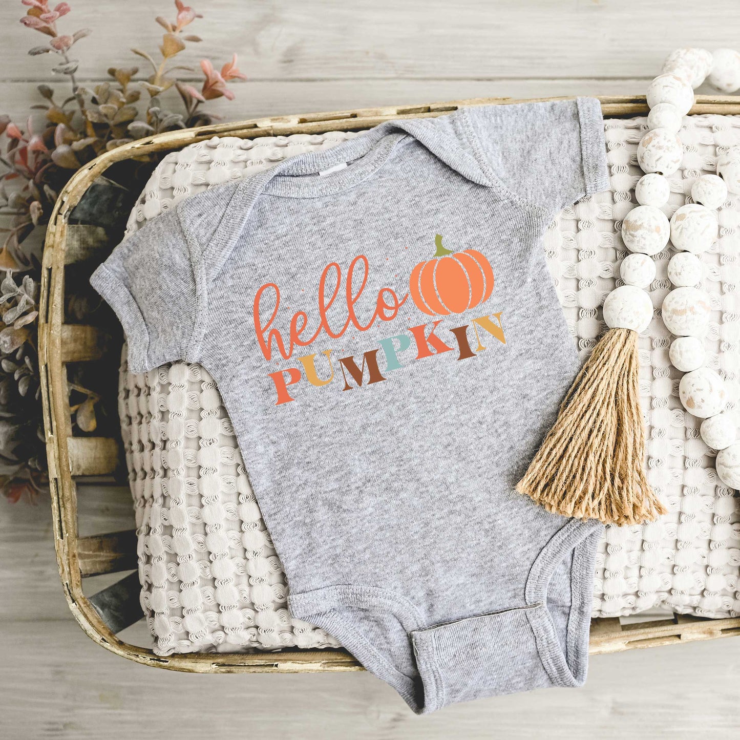 Cursive Hello Pumpkin | Baby Graphic Short Sleeve Bodysuit