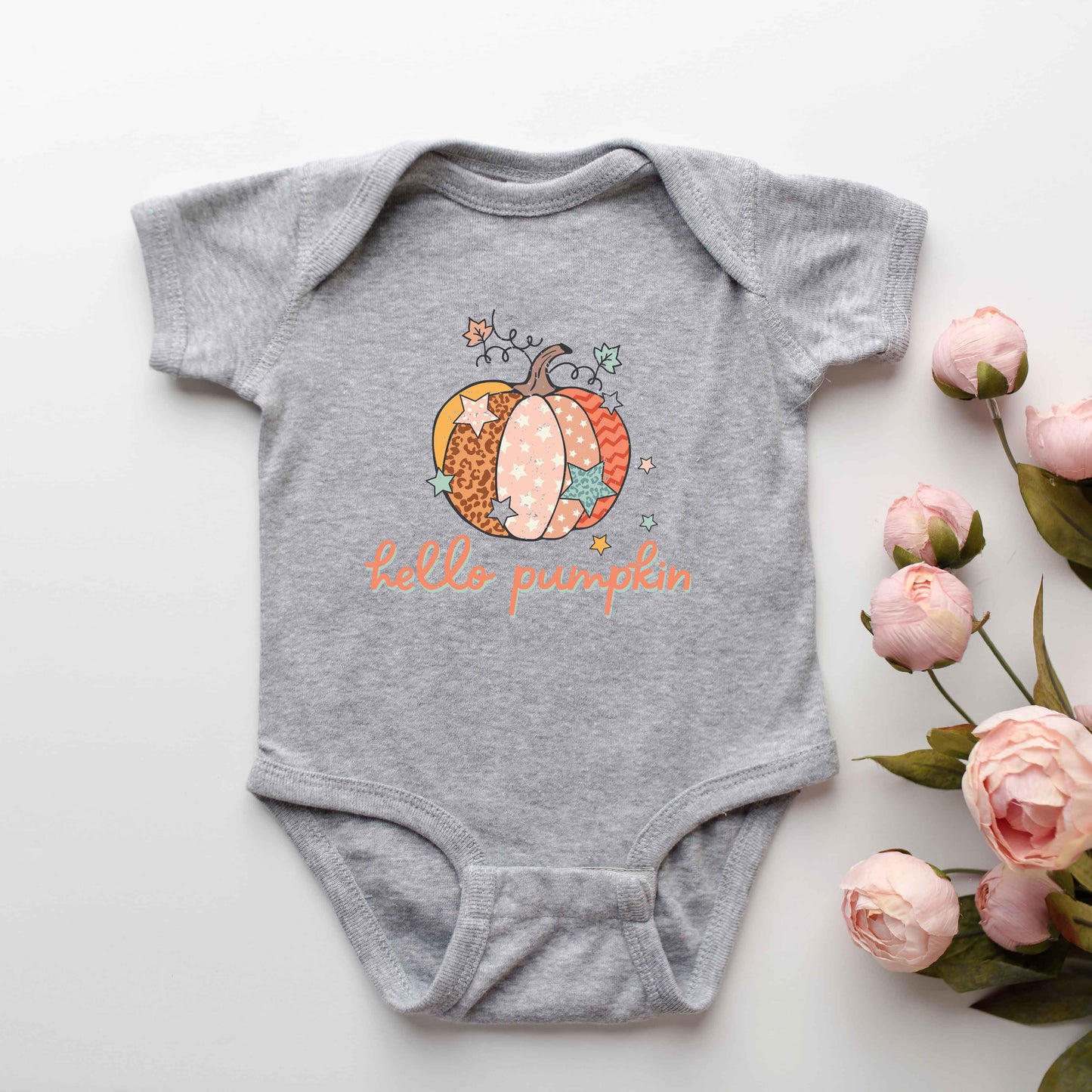 Hello Pumpkin Colorful Stars | Baby Graphic Short Sleeve Bodysuit
