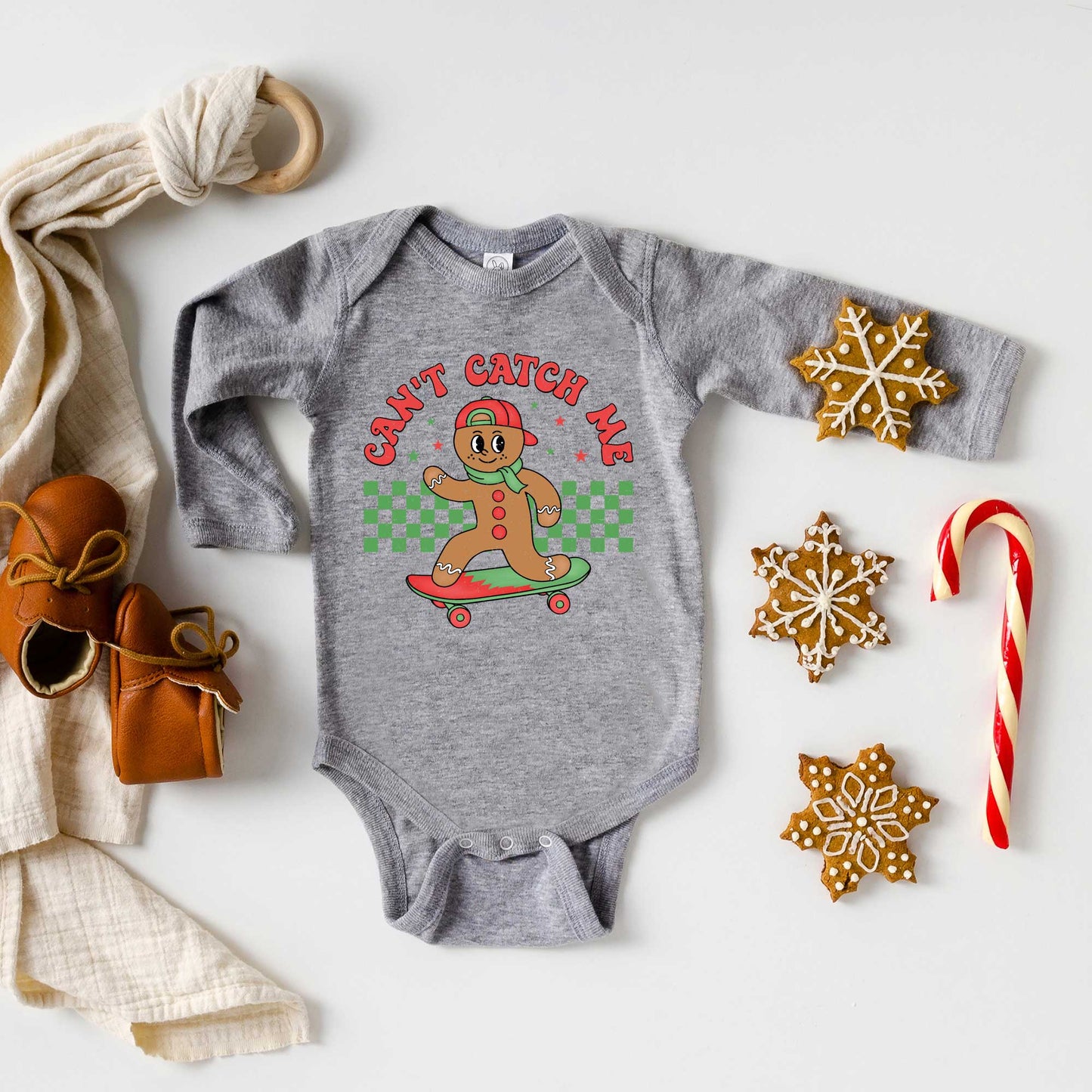Gingerbread Man Skateboard | Baby Graphic Long Sleeve Bodysuit