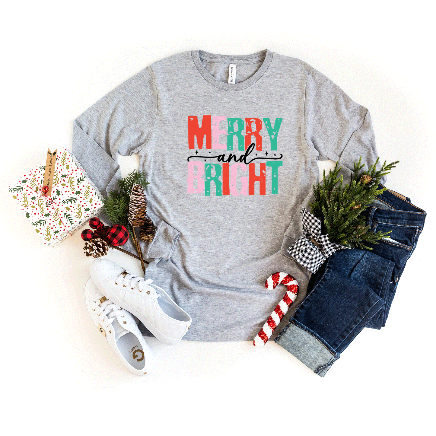 Merry and Bright Colorful | Long Sleeve Crew Neck