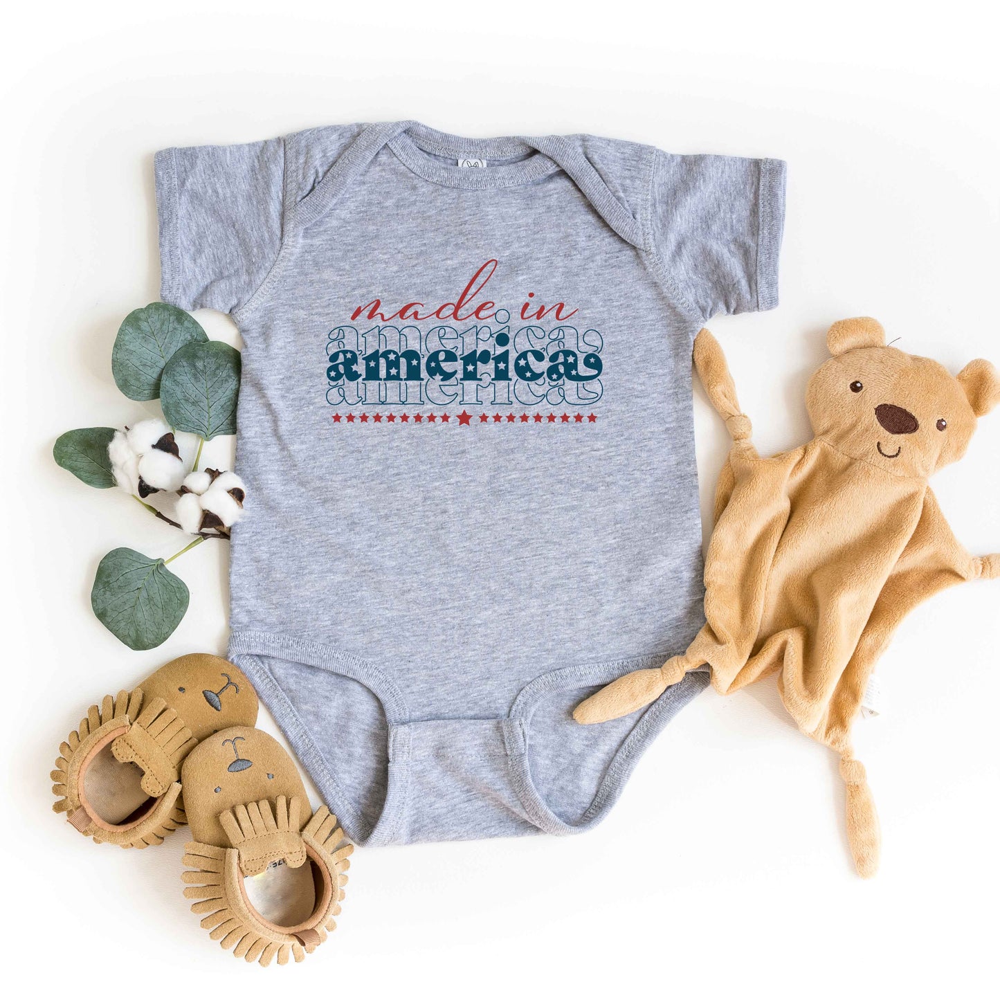 Made In America Stacked | Baby Graphic Short Sleeve Bodysuit
