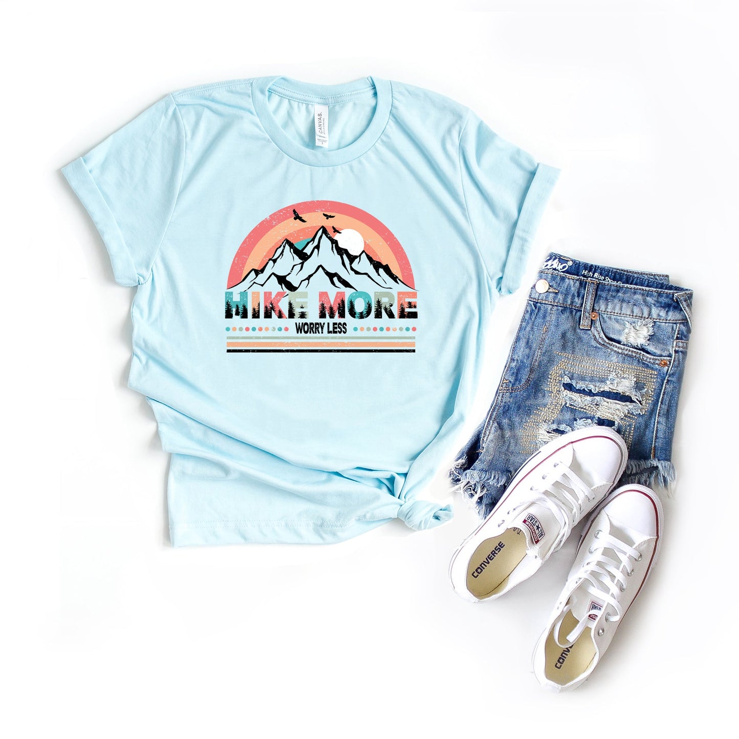 Hike More Worry Less Colorful | Short Sleeve Graphic Tee