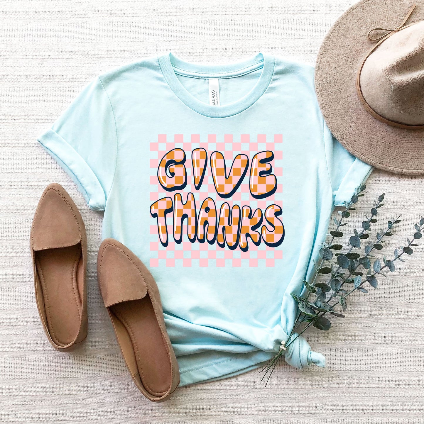 Give Thanks Checkered | Short Sleeve Crew Neck